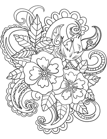 Flowers With Paisley Patterns Coloring Page